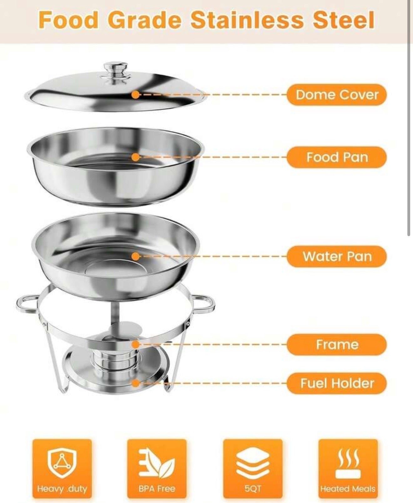 5L Stainless Steel Round Buffet Chafing Dish - Available for HIRE