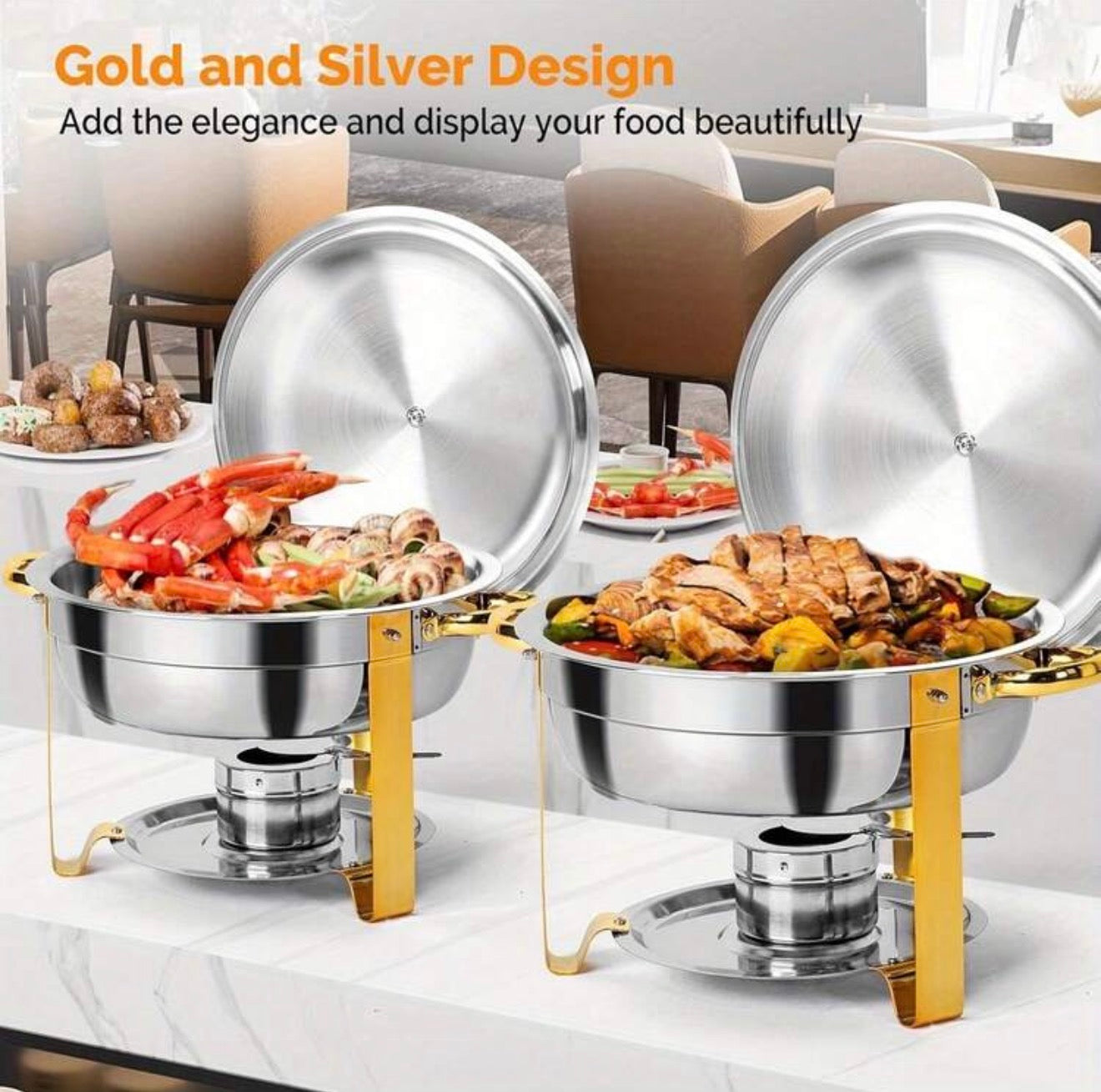 5L Stainless Steel Round Buffet Chafing Dish - Available for HIRE